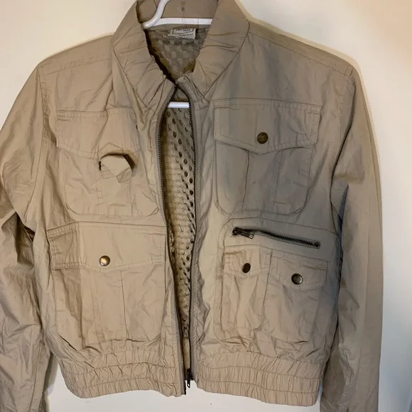 Vintage 725 Beige Bomber Utility Cropped Jacket Size Large - Picture 14 of 16
